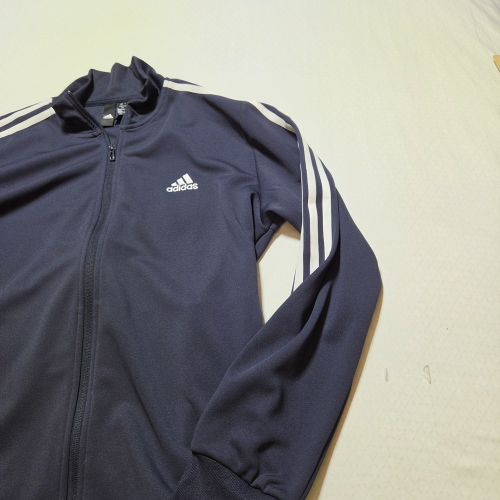 Adidas Track Jacket Mens 2XL Navy Blue Full Zip 3 Stripe Athletic Sportswear - Picture 2 of 10